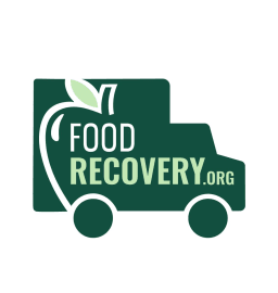 Dark green truck with half-apple icon on the back, with FoodRecovery.org written on the truck