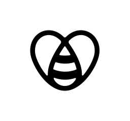 The Bees Abroad logo is a the outline of an abstract, black bee, forming a heart