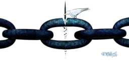 Dove breaking chain with a pen