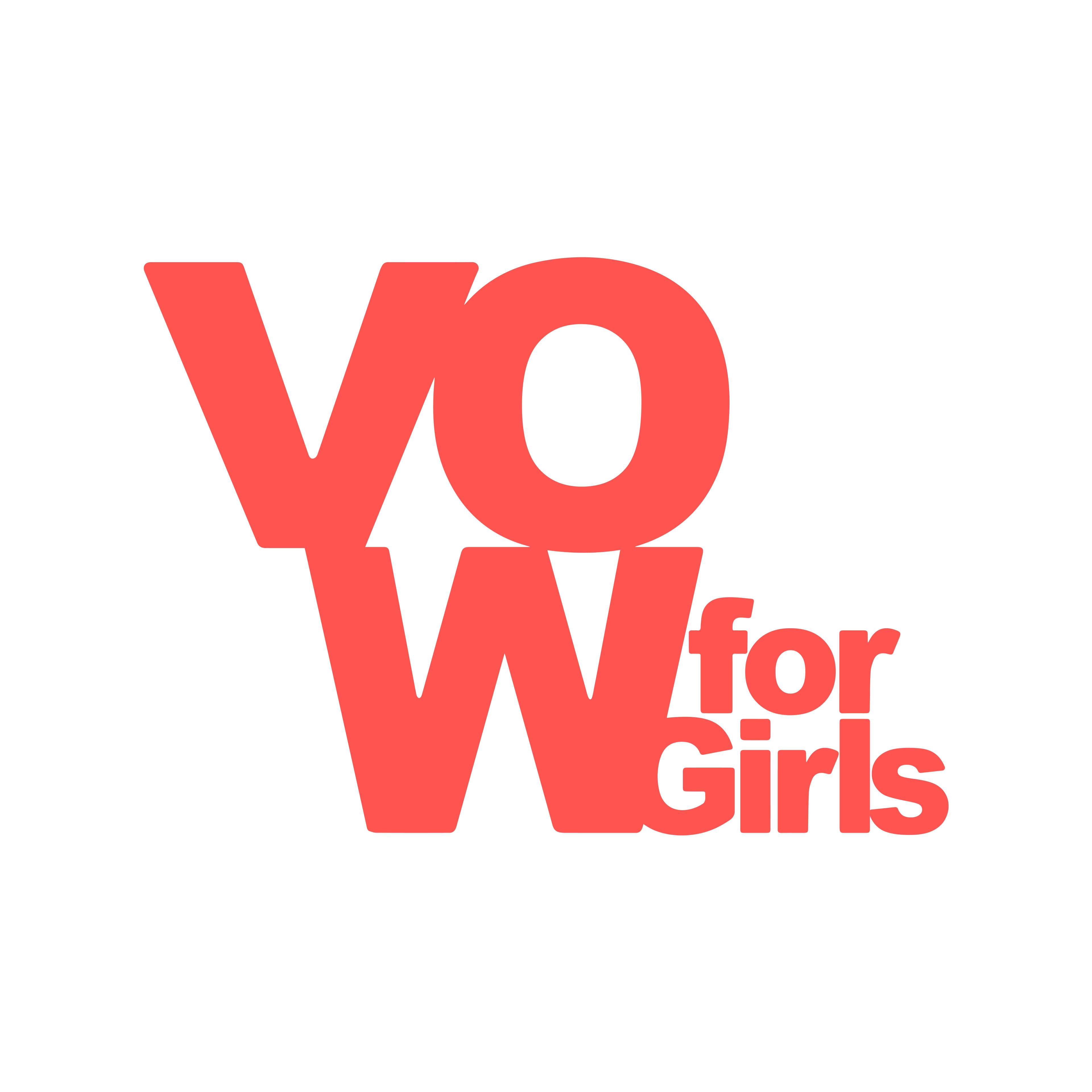 Logo containing the words vow for girls in a bright grapefruit color.