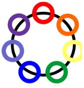 Everybody's Got a Story multi-colored circles around a circle, meaning each community separate but with stories we are all together.