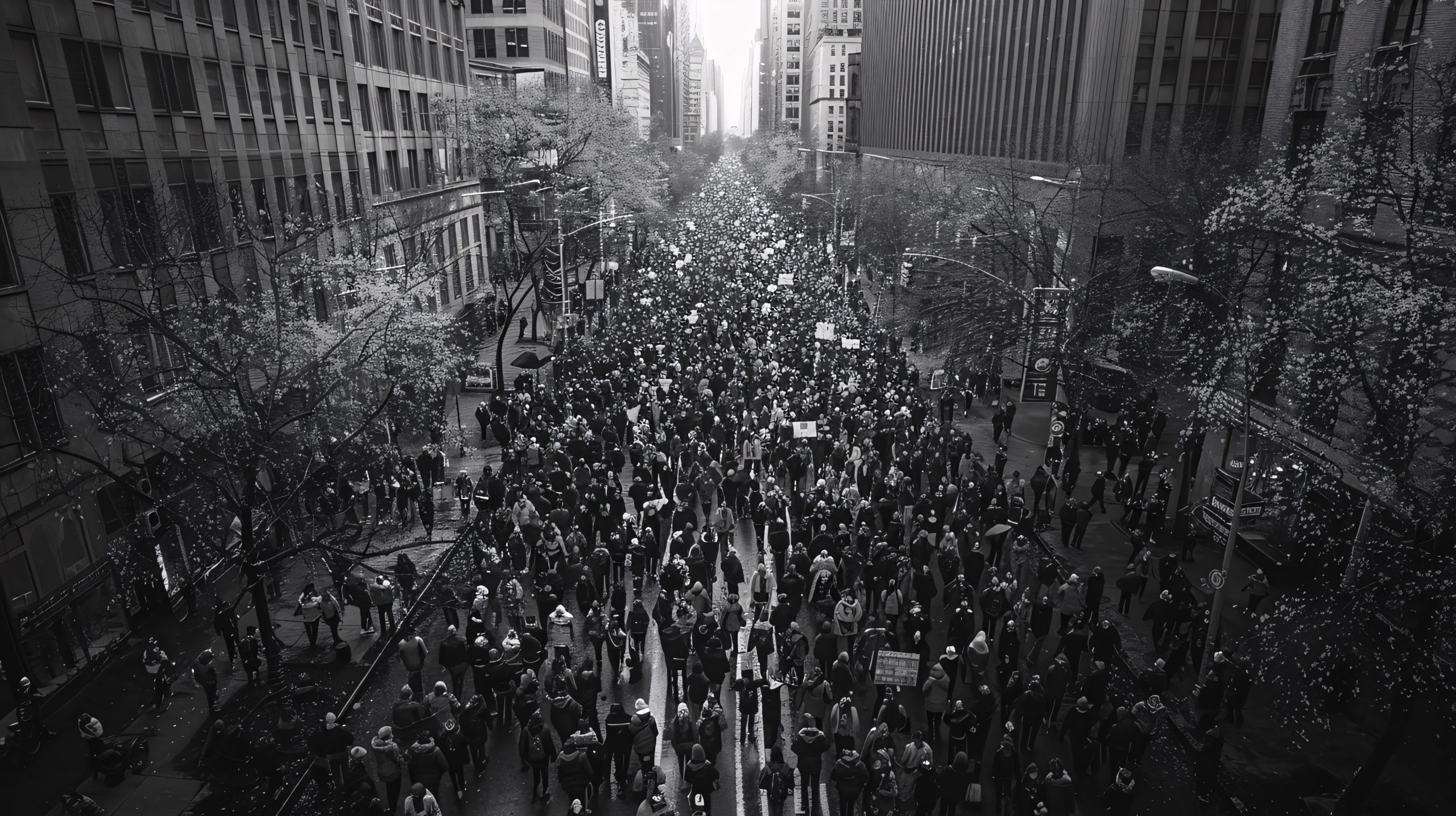 Protest march on a city street