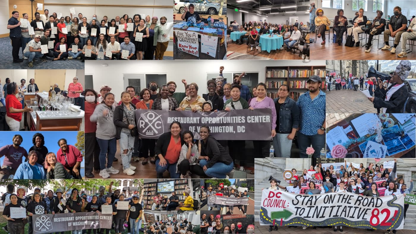 A collage of photos from ROC-DC's meetings, actions and events over the years!
