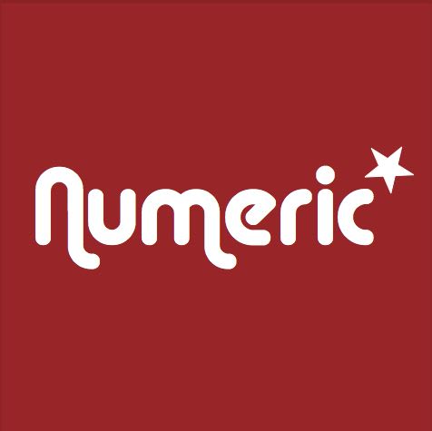 Numeric's logo in white on a red background.