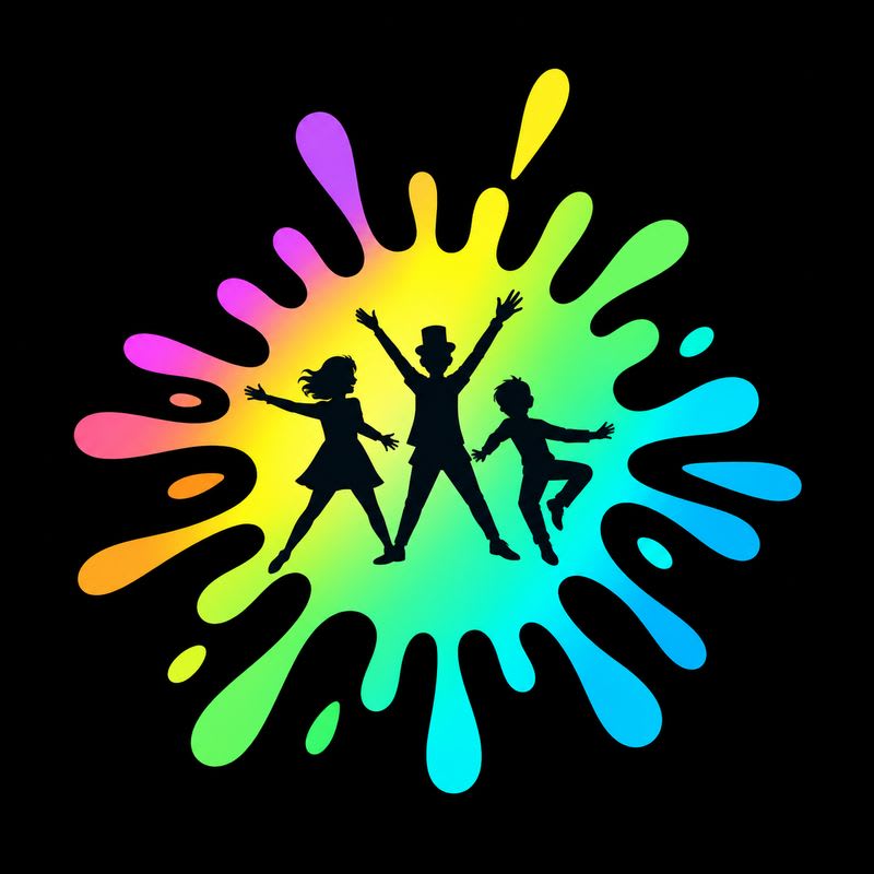 Progressive Theater multicolor stage mark with three young performers