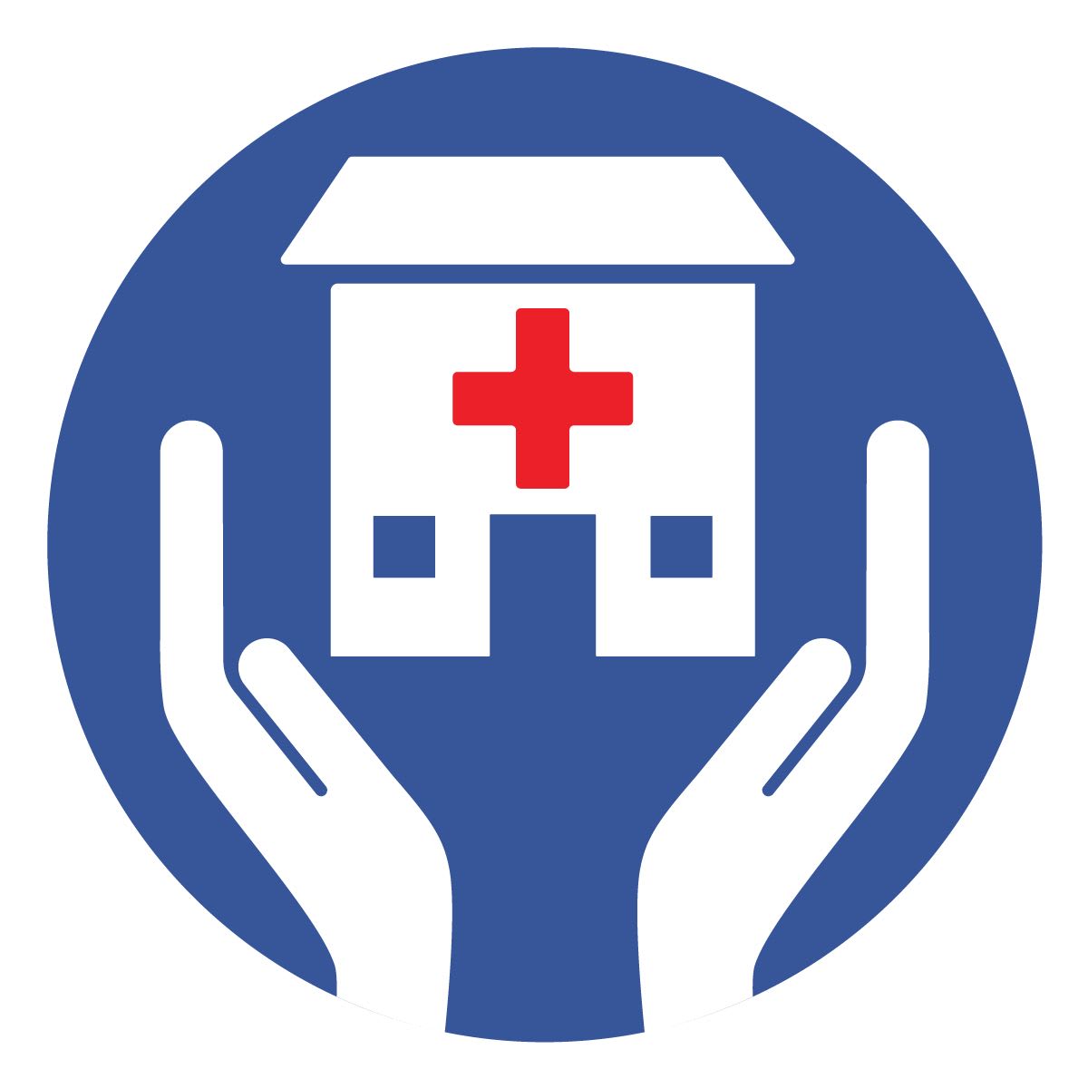 MedCycle Network logo of two hands holding with a blue background holding a clinic.