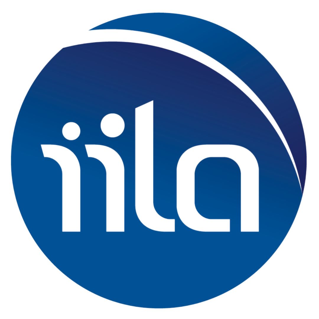 Blue circle with white lowercase letters "iila" 