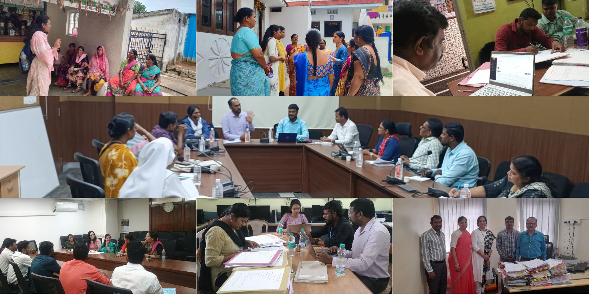 Pictures of team members on the field and meetings with the WCD departments