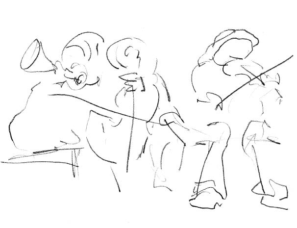 A trio of musicians illustrated by Alex Segal