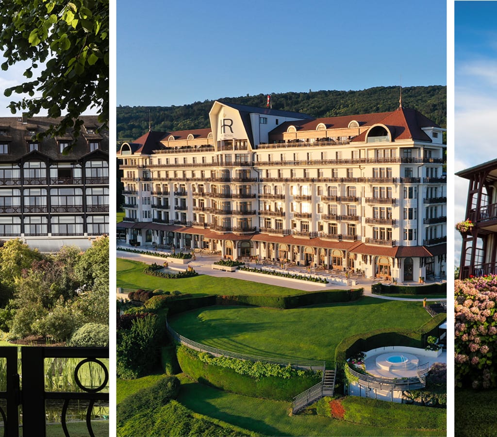 Hôtels Evian Resort, photos de l'Hôtel Ermitage 4 étoiles, de l'Hôtel Royal Palace 5 étoiles et du Grand Hôtel de l'Hôtel La Verniaz 4 étoiles, à Evian