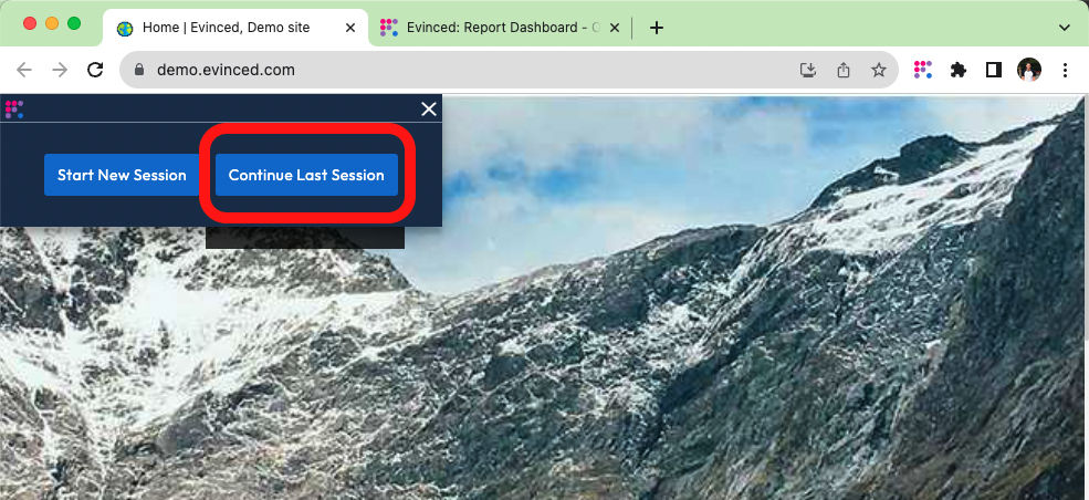 Continue last session button