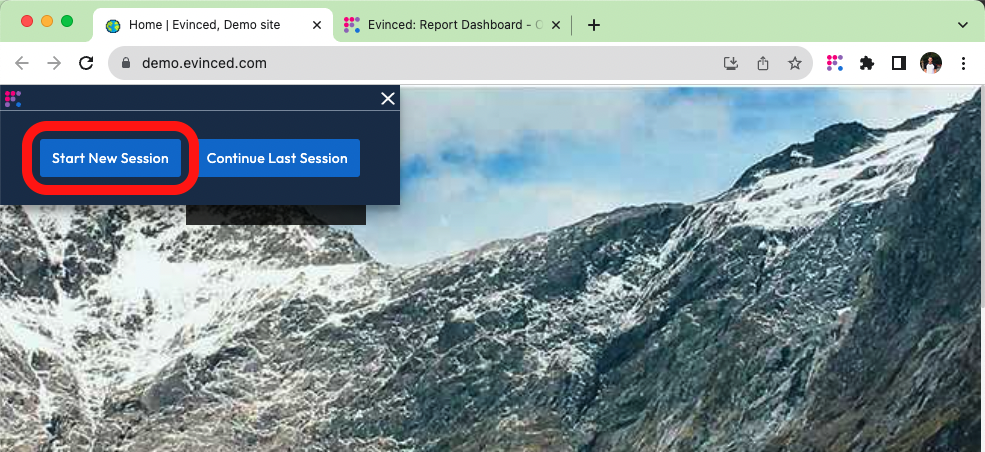Start a new session button