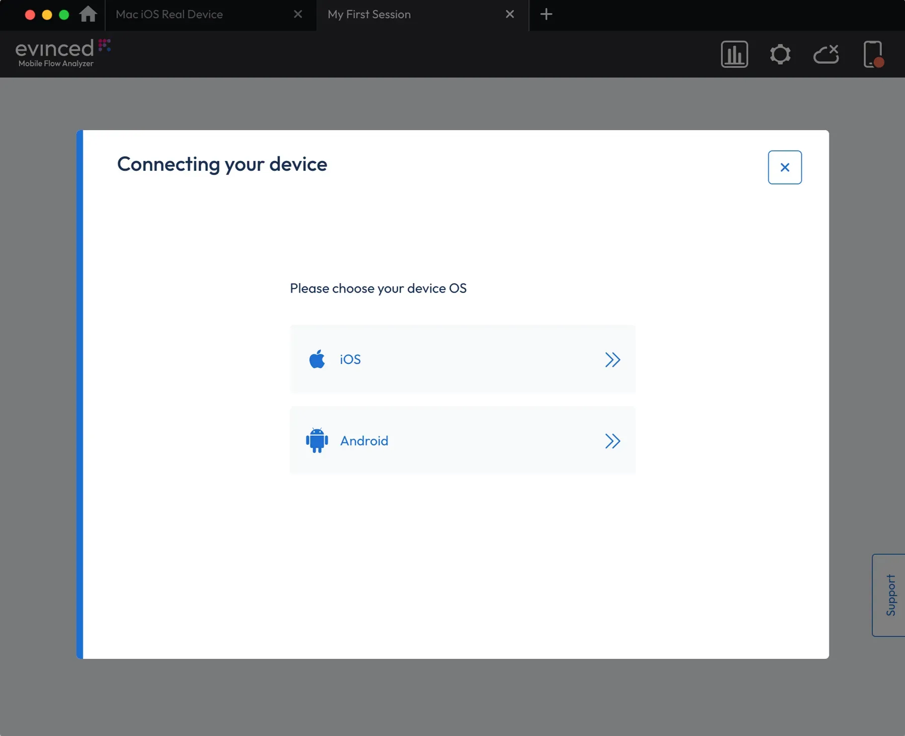 Choose your device OS screen