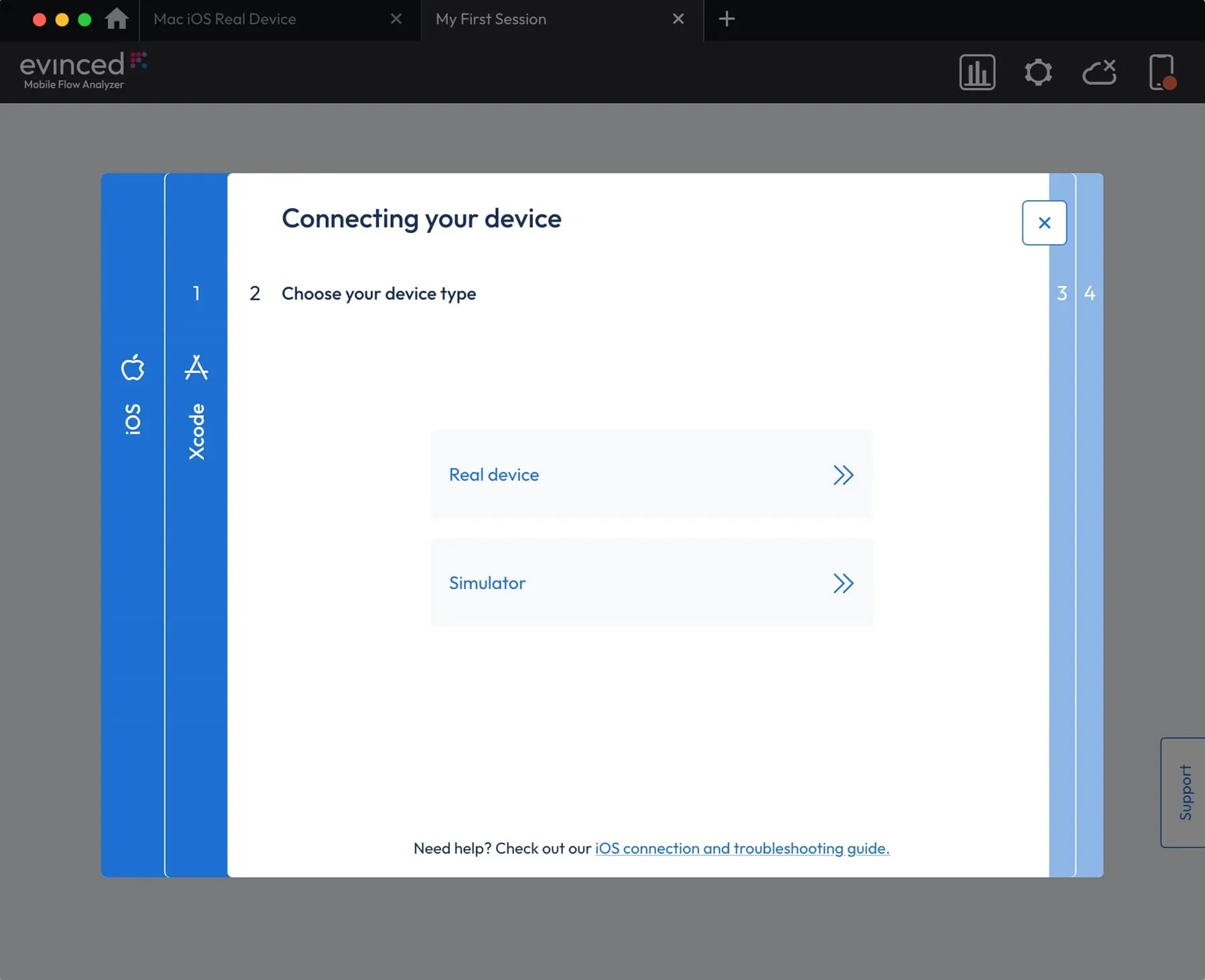 Choose device type screen