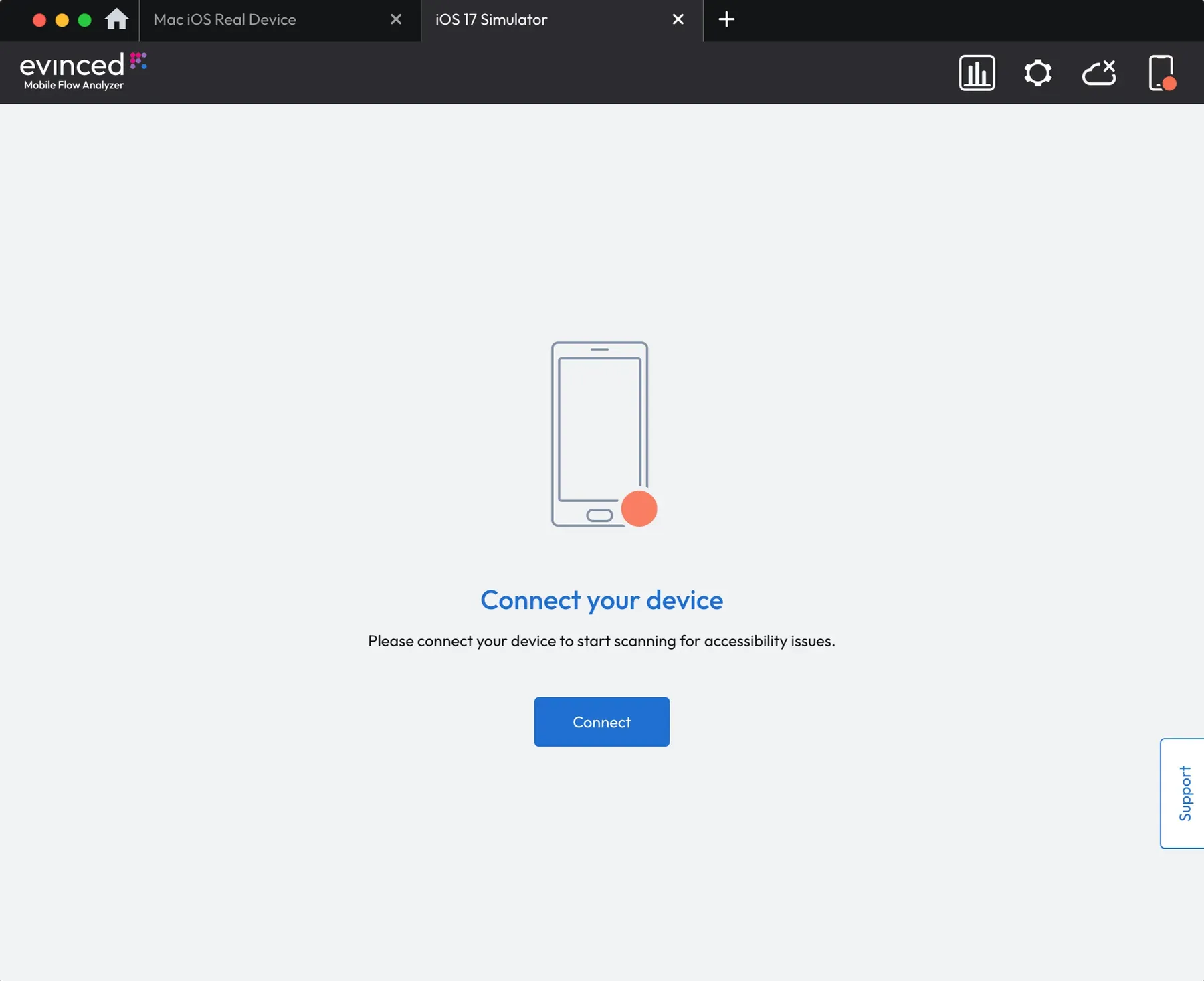 Connect your device screen displaying “Connect” button