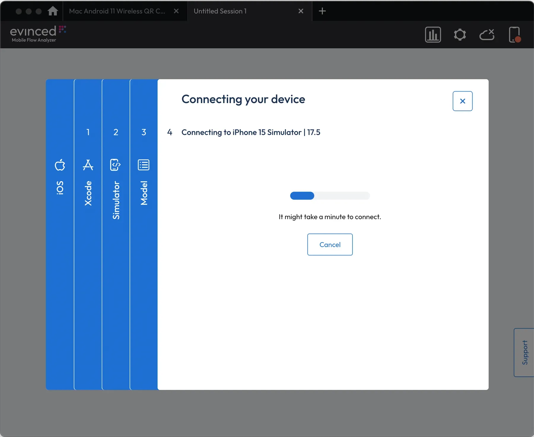 Connecting to device screen