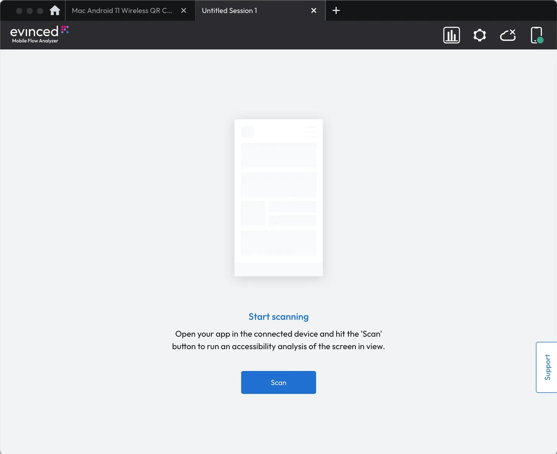 Start scanning screen