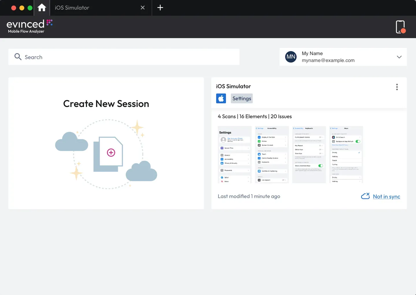 Mobile Flow Analyzer session dashboard as described