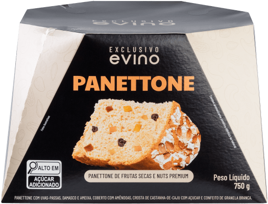Panettone Exclusivo Evino Sabor Frutas Secas e Nuts Premium - 750g