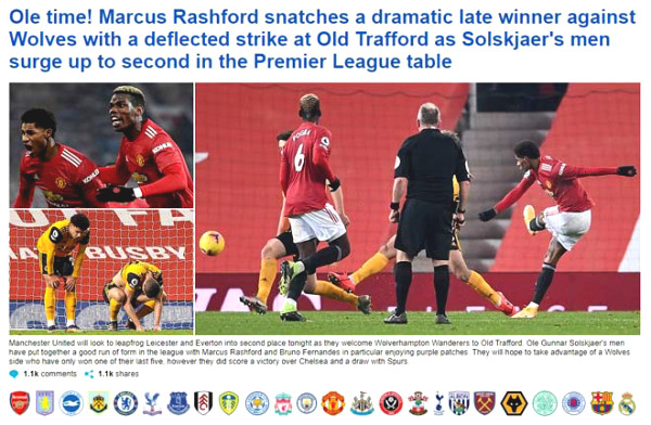 MU Lower Wolves 90 + 3 minutes: Leopard him praise Rashford, racing Liverpool championship