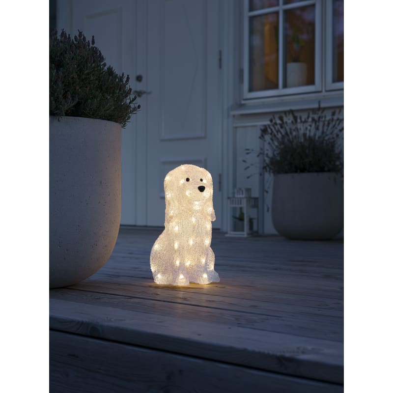 siv hektar Hvor Konstsmide Siddende hund i akryl, 40 varmhvide LED, højde 31 cm. |  6648703307 | AO.dk