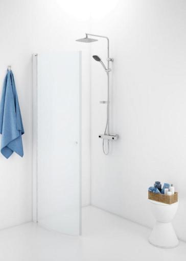 Köp IDO Showerama bockad duschdörr 10-41, med vita profiler och frostat glas - 80 cm