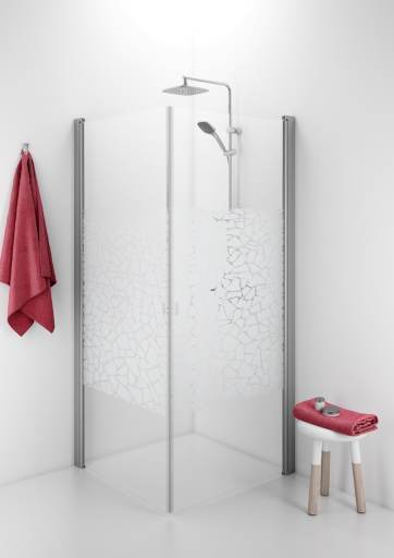 Köp IDO Showerama 10-02, fyrkantigt duschhörn, 90x90 cm, med borstade aluminiumsprofiler och Mosaic mönstrat glas med grepp (istället för knopp)