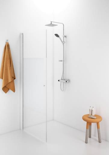 Köp IDO Showerama 10-01 duschdörr, rak, 90 cm, med vitlackerade profiler och halvfrostat glas