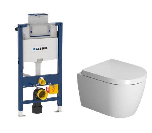 Köp Toalettpaket med Duravit ME by Starck Rimless Compakt toalettskål och låg Geberit cistern