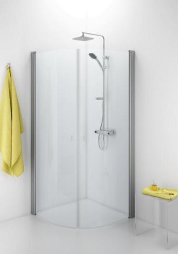 Köp IDO Showerama rundat duschhörn 10-4, 90x90 cm, med borstade aluminiumsprofiler och klarglas med grepp (istället för knopp)