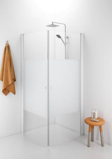 Köp IDO Showerama 10-02, fyrkantigt duschhörn, 90x90 cm, med vitlackerade profiler och semi-frostat glas