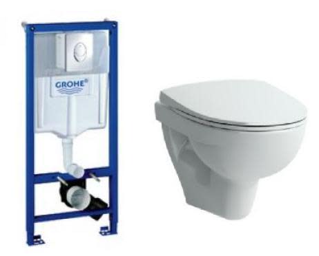 Köp Komplett paket m/GROHE Cistern, tryckknapp, Laufen Pro-N Vägghängd Toalettskål & Soft Close Sits