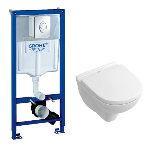 Köp Paket - GROHE fixtur, Villeroy & Boch O.Novo Compact toalettskål & Soft Closesits m/ Krom spolknapp