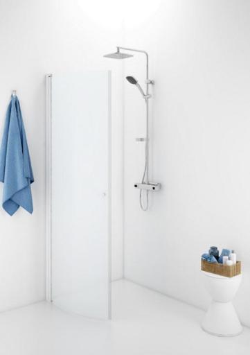 Köp IDO Showerama bockad duschdörr 10-41, med vita profiler och frostat glas, 70 cm