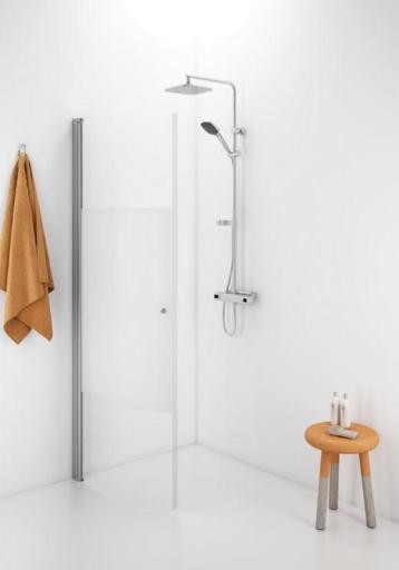 Köp IDO Showerama bockad duschdörr 10-41, med borstad aluminiumsprofiler och semi-frostat glas - 90 cm