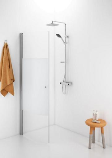 Köp IDO Showerama bockad duschdörr 10-41, med borstad aluminiumsprofiler och semi-frostat glas - 70 cm