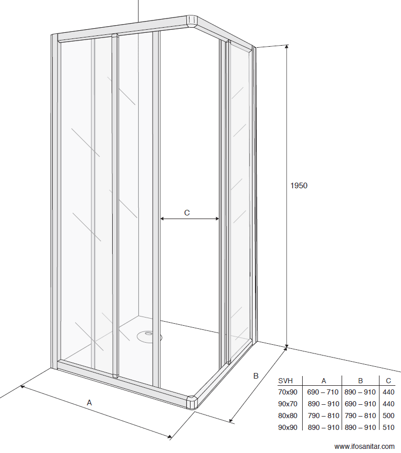 Ifö Solid brusehjørne SVH 90X70 cm, klart glashvid profil Ifö Solid brusehjørne SVH 90X70 cm, klart glashvid profil