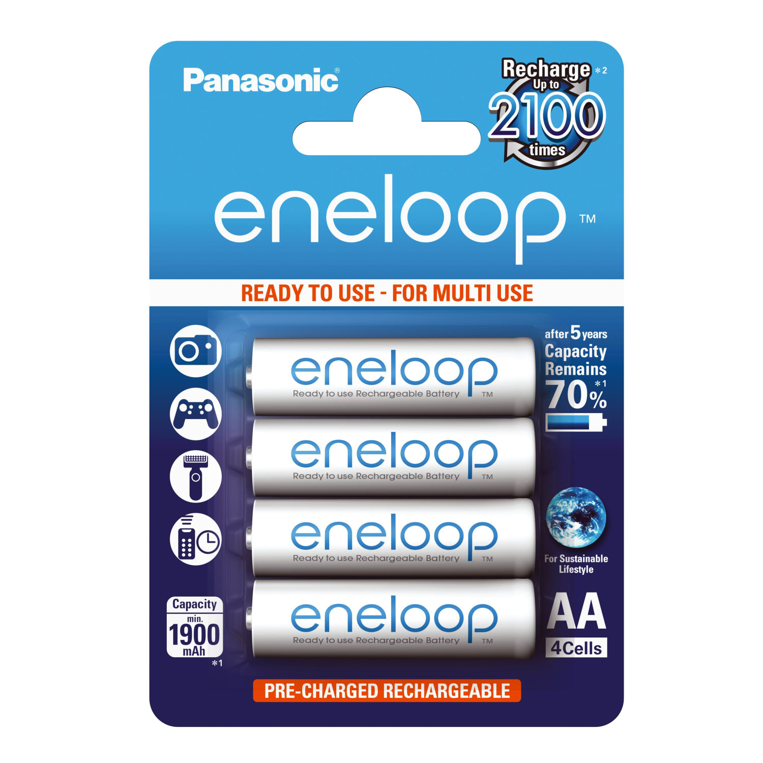 Kjøp Panasonic Eneloop Ready2Use Oppladbare AA Ni MH Kjøp Panasonic Eneloop Lynlader inkl. 4 stk. AA batterier