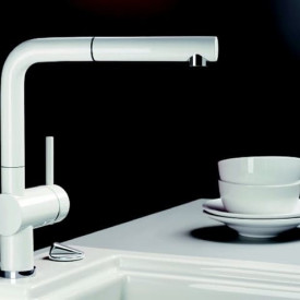 Blanco Linus-S köksblandare, utdragbar pip, vit