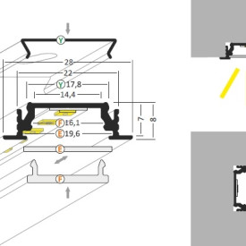 All-Light LED skinne, indbyg, grå