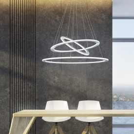 Trio Lighting Durban pendel, Ø80 cm, børstet stål