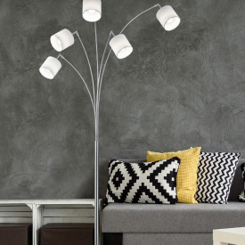 Trio Lighting Tommy golvlampa, borstat stål