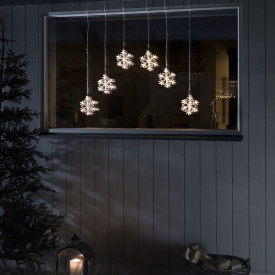 Konstsmide ljusgardin utomhus, 7 varmvita ljus, snöflingor & stjärnor