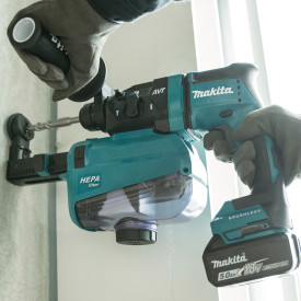 Makita bore-/mejselhammer DHR182ZWJ, 18 V, med støvopsamler DX05