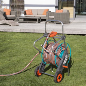 Gardena Metall slangevogn, robust, integrert slangefører, 100 m, grå