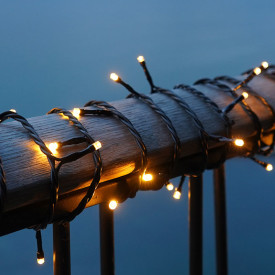 6 stk Sirius Top-Line Energy udendørs lyskæde, 300 varm hvide lys, 30 meter, forlænger