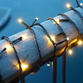 6 stk Sirius Top-Line Energy udendørs lyskæde, 200 varm hvide lys, 20 meter, forlænger