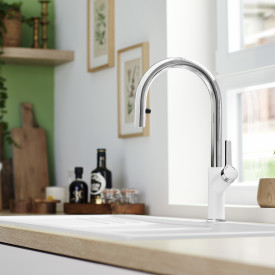 Blanco Carena-S Vario kjøkkenarmatur, uttrekkbar tut, hvit/krom