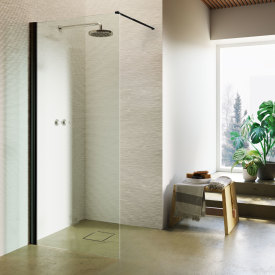Arrow Wall High Black Edition duschvägg, 200x96 cm, klart glas, svart profil