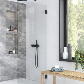Contura Shower Showerama Art brusevæg, 110 cm, klart glas, sort profil